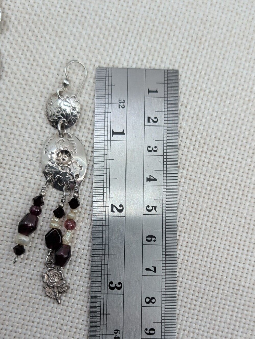 Vintage 925 Sterling Silver Floral Repoussé Chandelier Earrings 3" - Picture 16 of 17